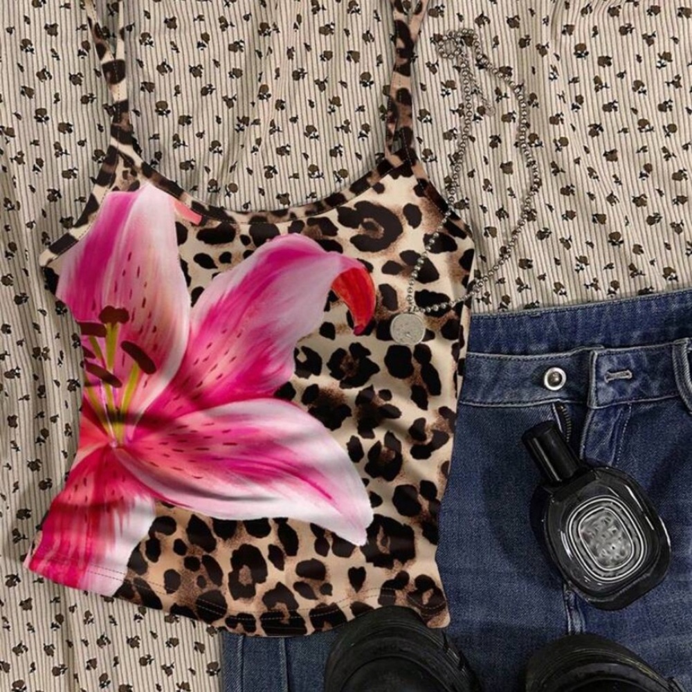 SHEIN Leopard and Pink Floral Camisole